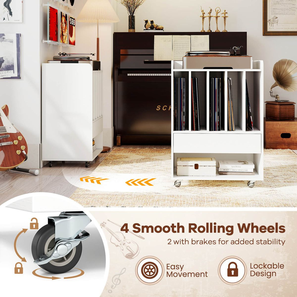 Record Player Stand with Drawer and Record Holder product image