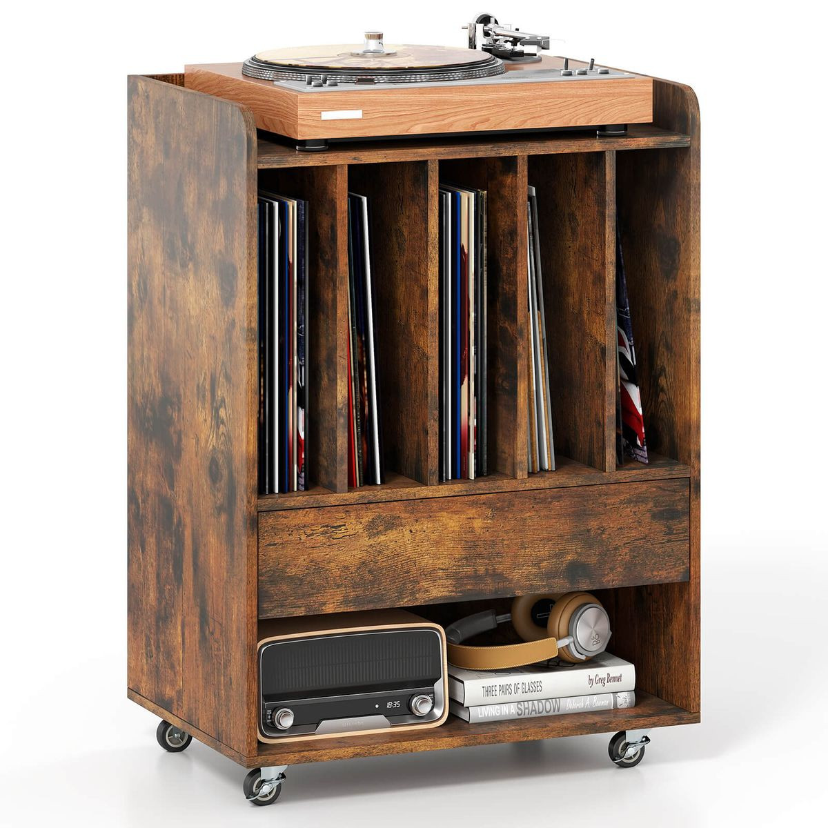 Record Player Stand with Drawer and Record Holder product image