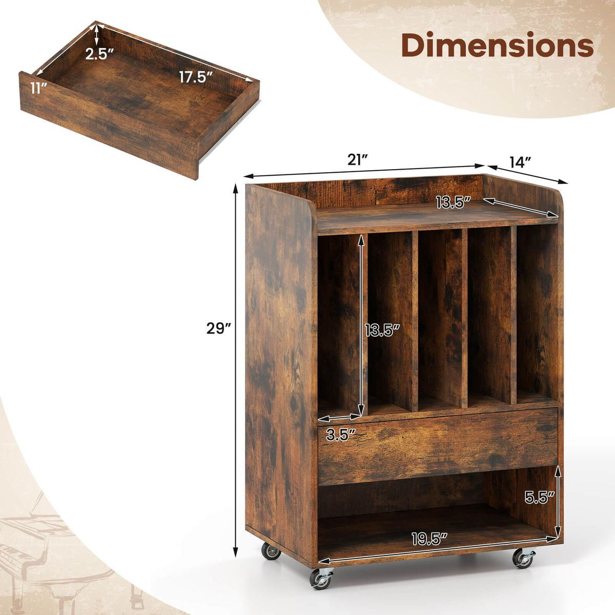 Record Player Stand with Drawer and Record Holder product image