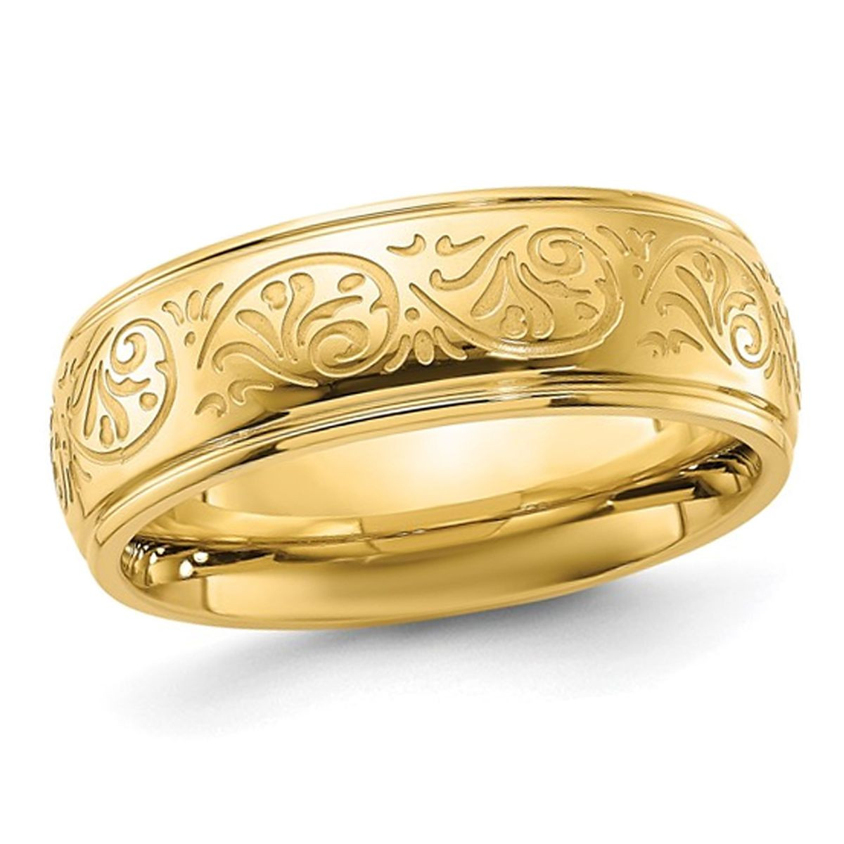 Plated Stainless Steel 7.5mm Etched Design Band Ring product image