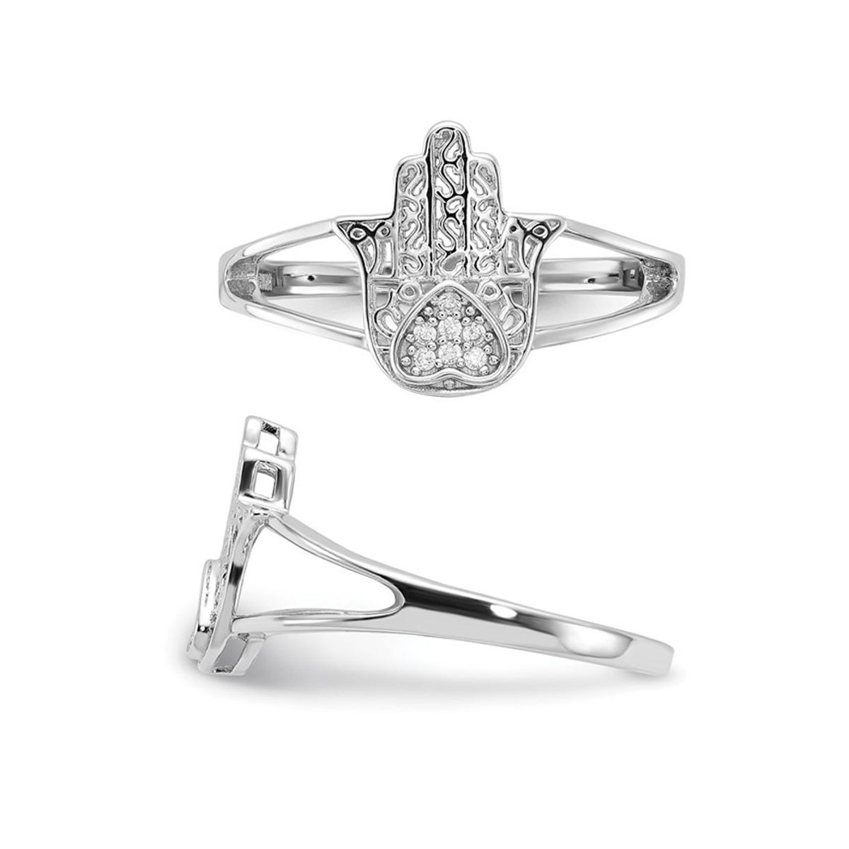 Sterling Silver Heart Hamsa Ring with Synthetic Cubic Zirconia (CZ)s product image