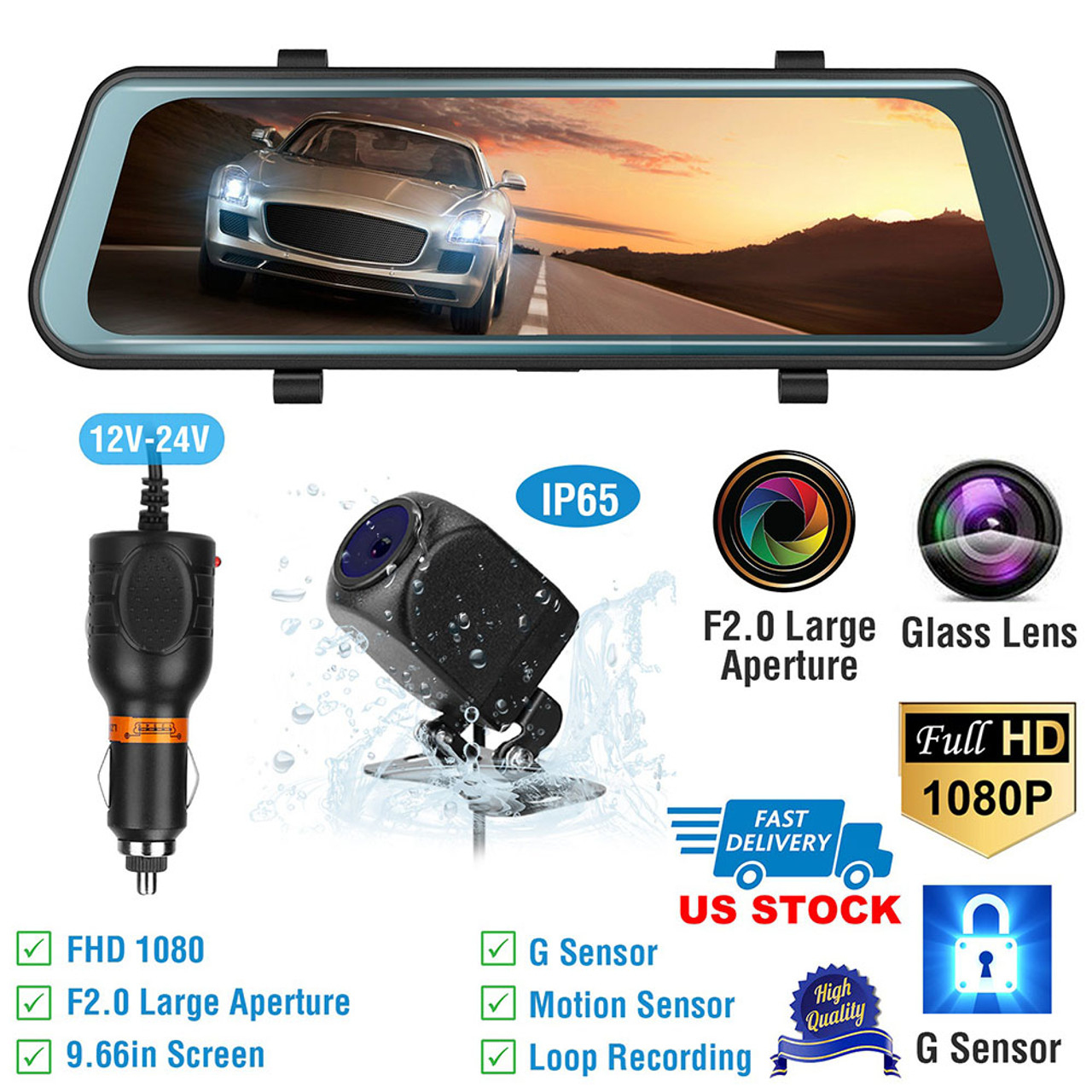 iNova™ Dual Front & Rear Full HD 1080p Car DVR Dash Camera product image