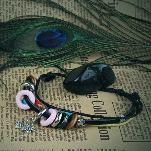 Dragonfly Pendant Leather Charm Bracelet product image