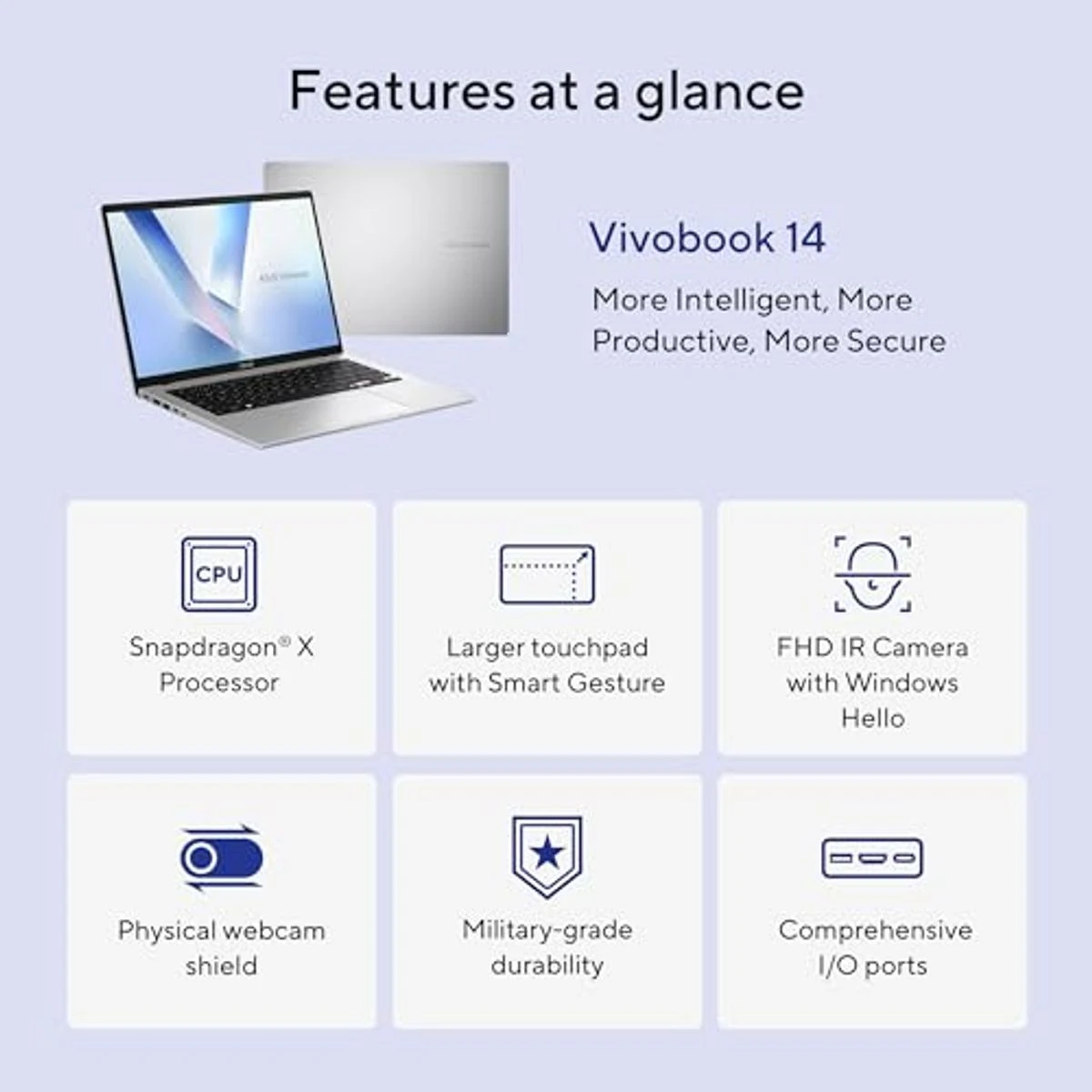 14" Asus VivoBook Laptop - SNAPDRAGON X - 16GB 512GB SSD product image