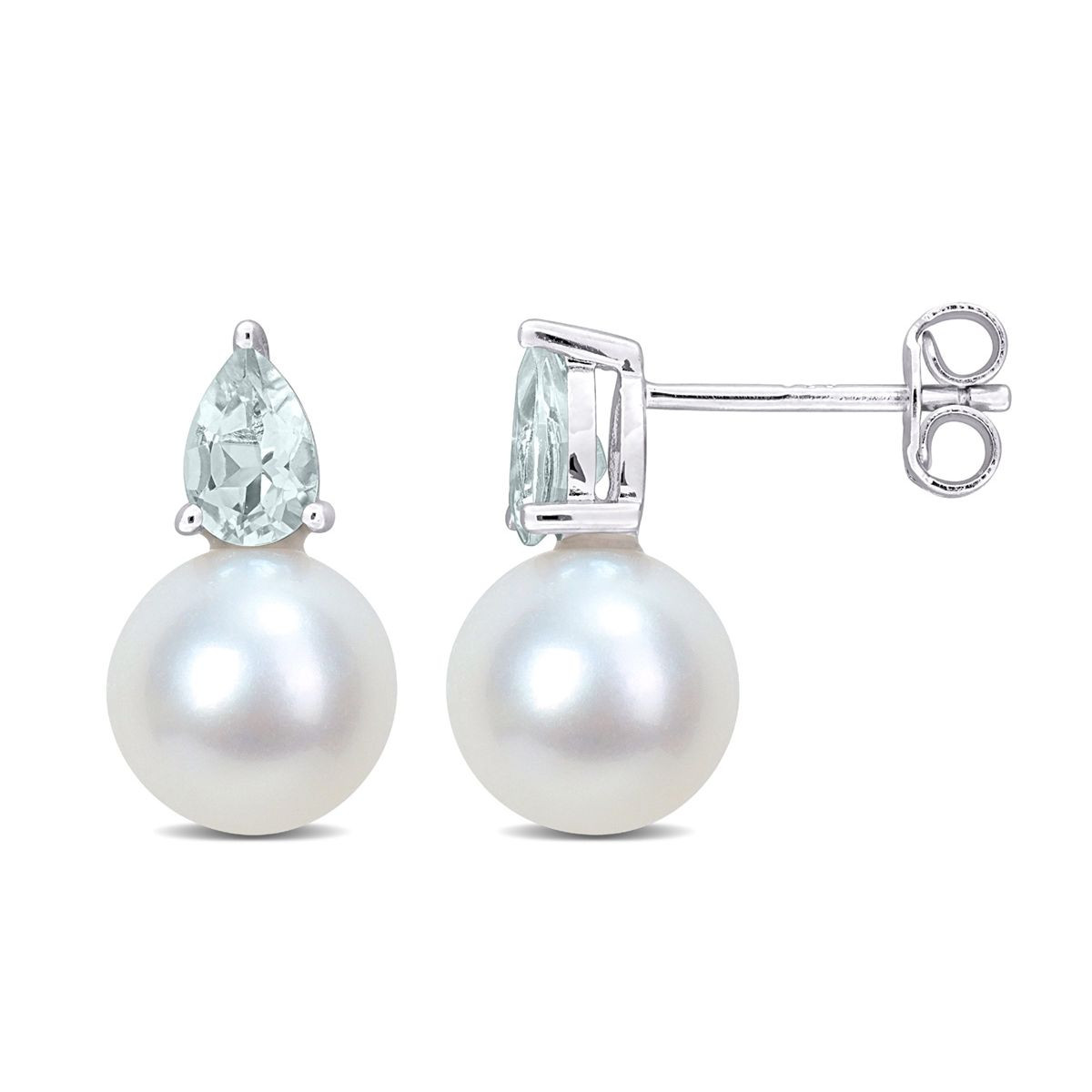 8.5-9mm Cultured Freshwater Pearl Earrings with Aquamarine product image