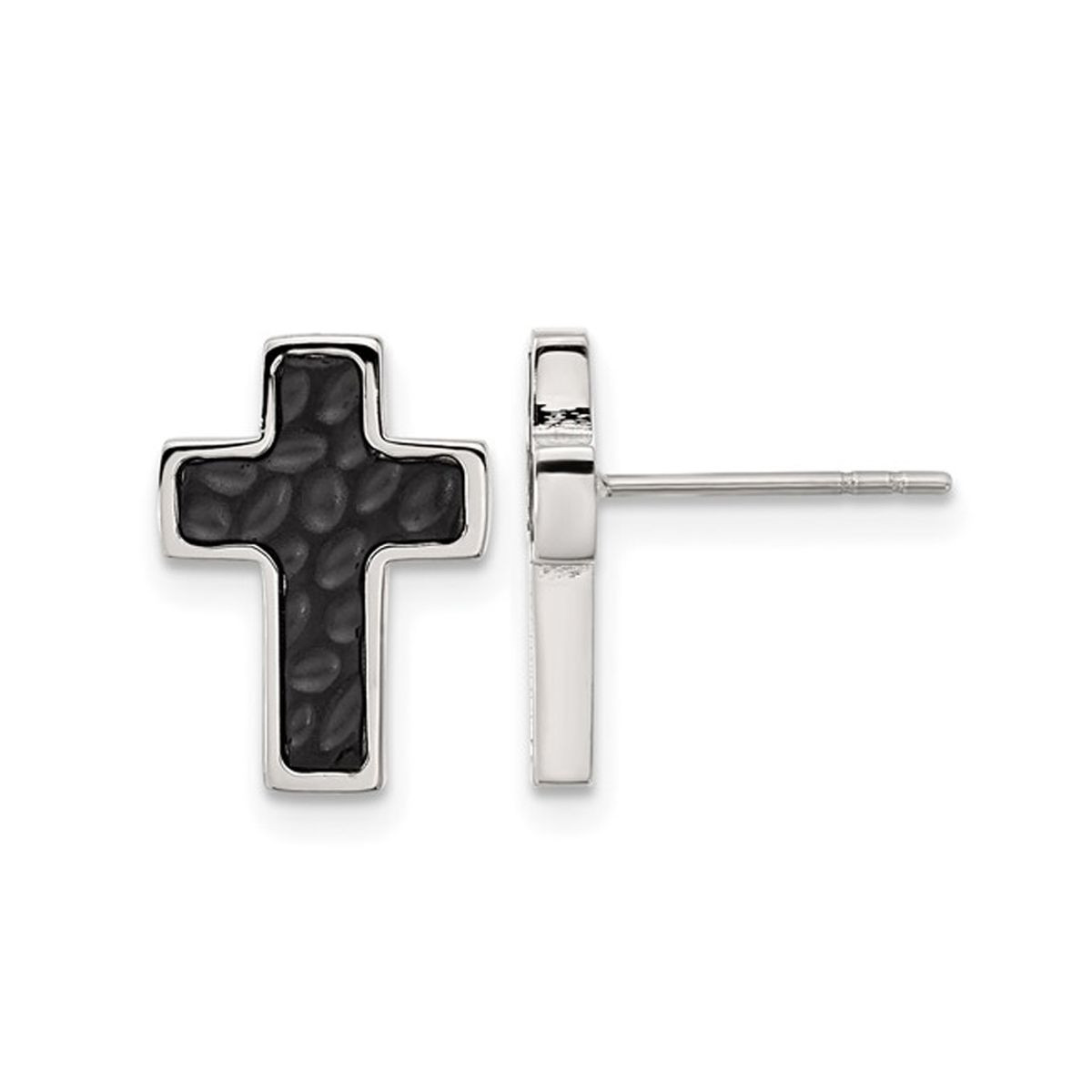 Stainless Steel Polished and Black Plated Cross Earrings product image