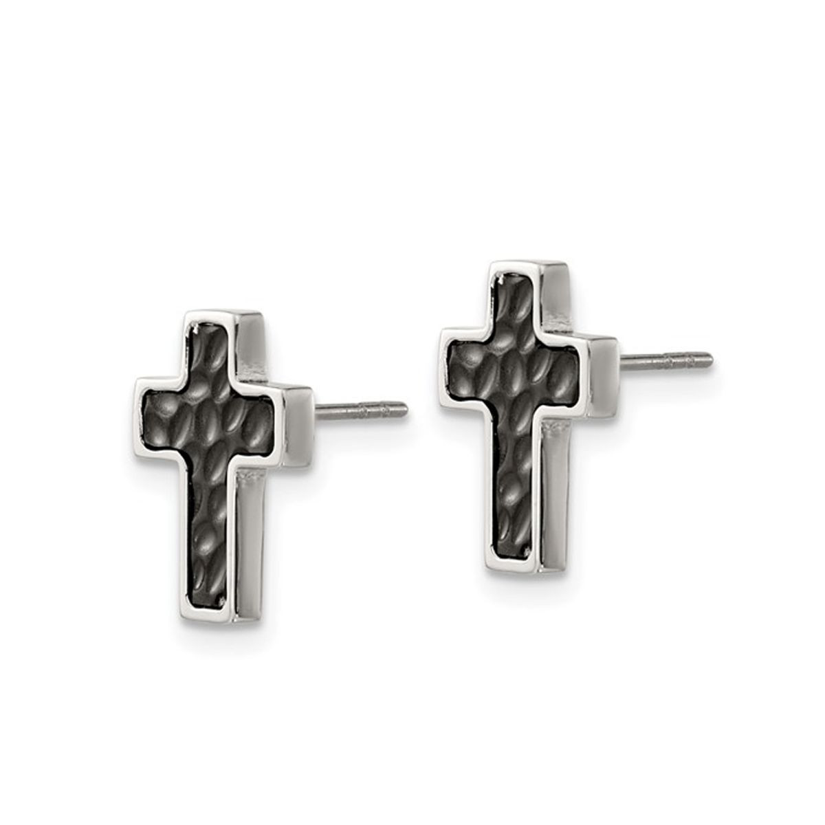 Stainless Steel Polished and Black Plated Cross Earrings product image