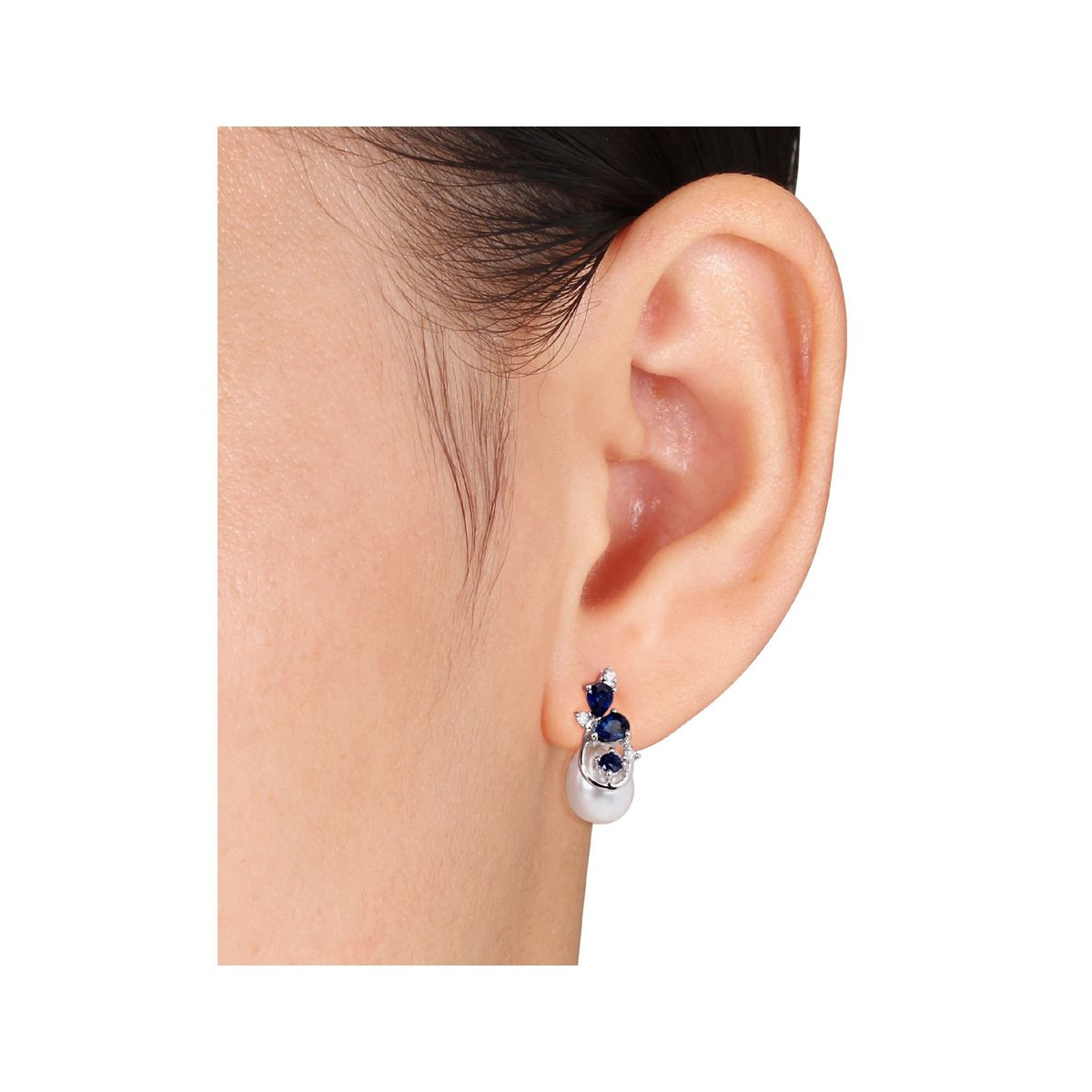 Freshwater Pearl and Sapphire Earrings in 10k White Gold product image