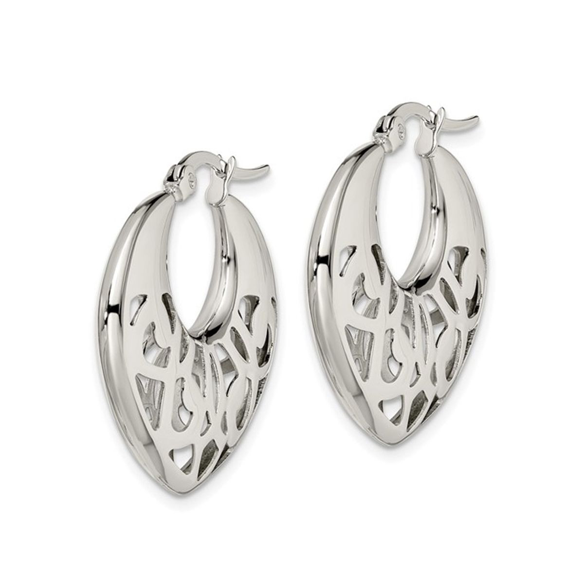 Stainless Steel Polished Fancy Cut-Out Hoop Earrings product image