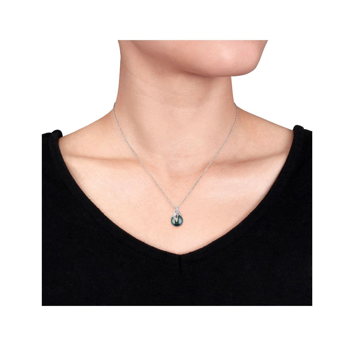 9.5-10mm Black Tahitian Cultured Pearl Necklace in 10K White Gold  product image