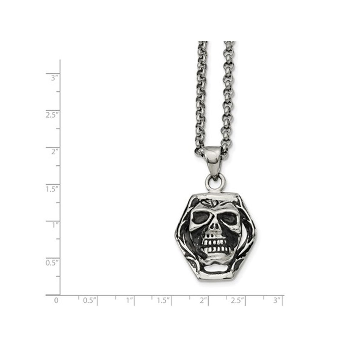 Stainless Steel Antiqued and Polished Skull Pendant Necklace  product image