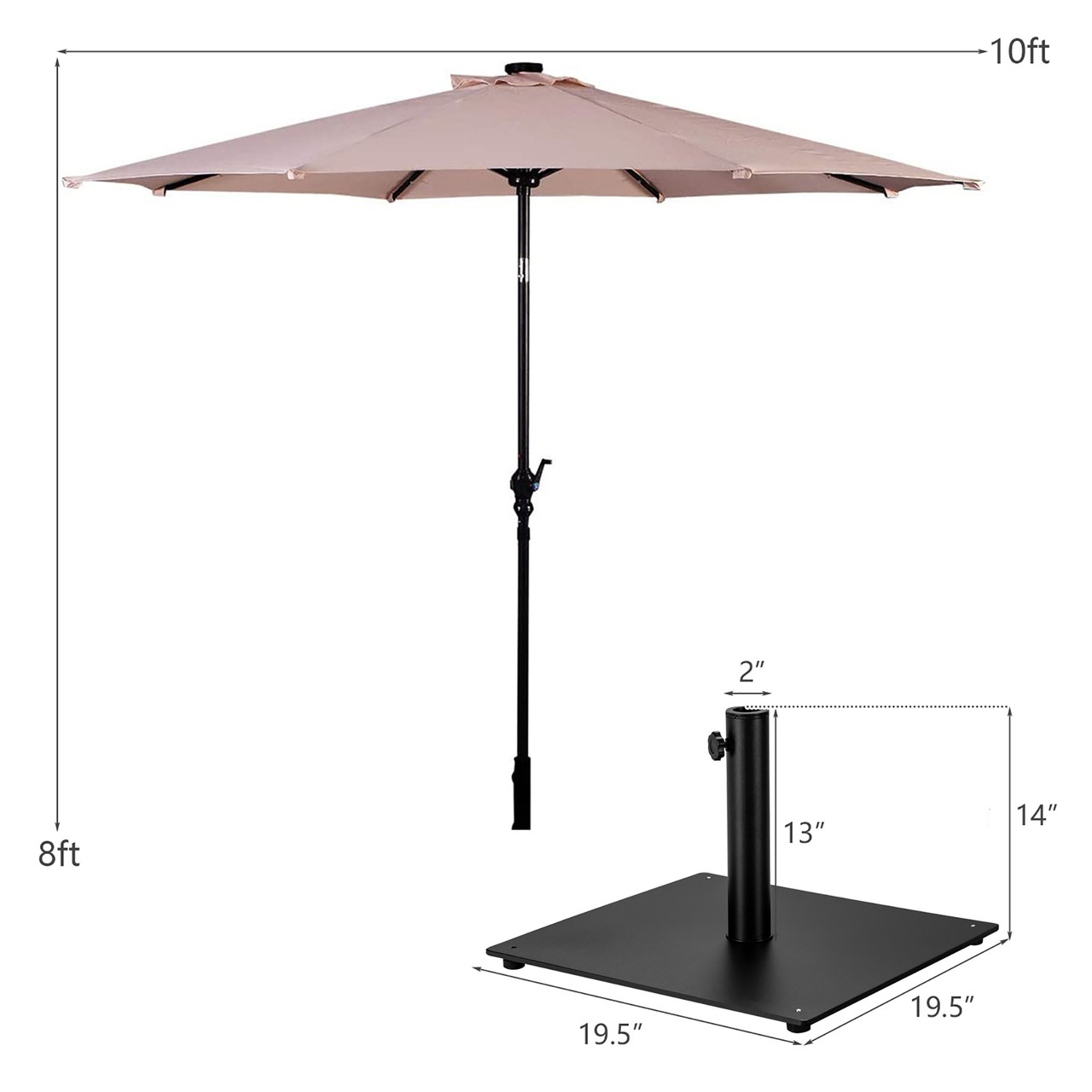 Outdoor Patio Umbrella with Solar Powered Lights and Stand product image
