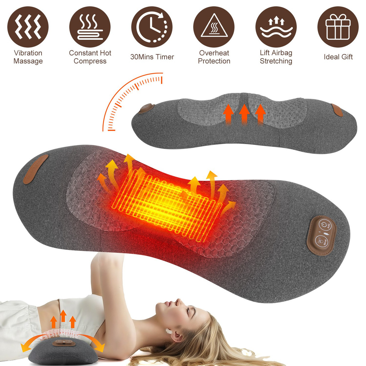 3-in-1 Heated Lumbar Support Massage Pillow  product image