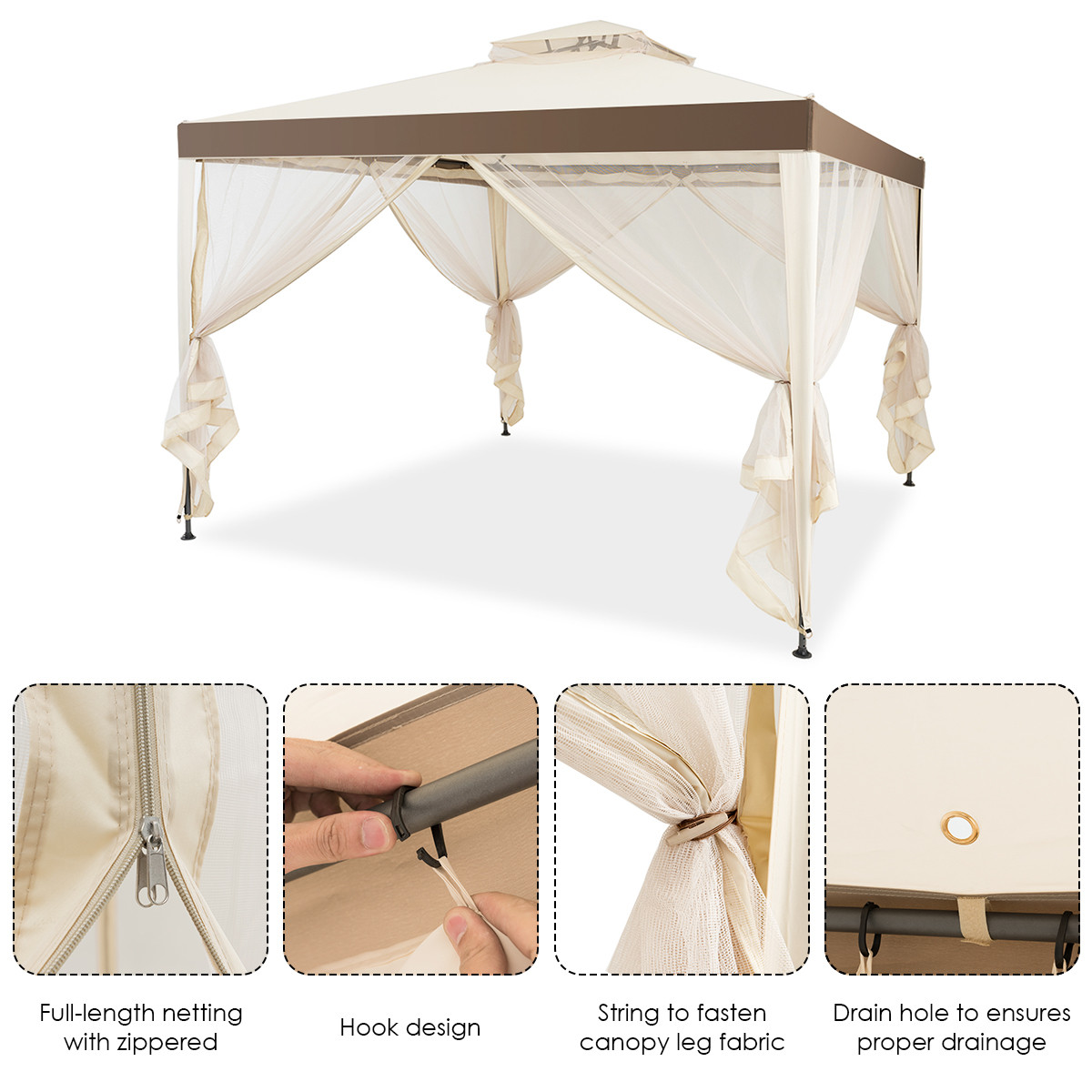 2-Tier 10’x 10’ Canopy Gazebo Tent with Netting product image