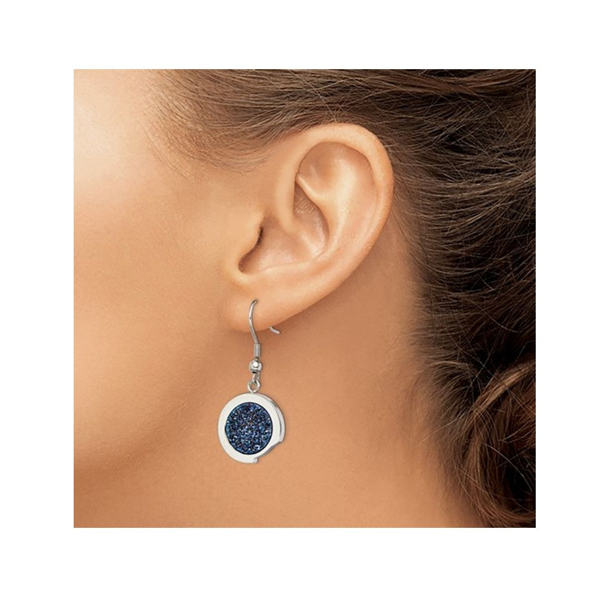 Blue Druzy Dangle Earrings in Polished Stainless Steel product image