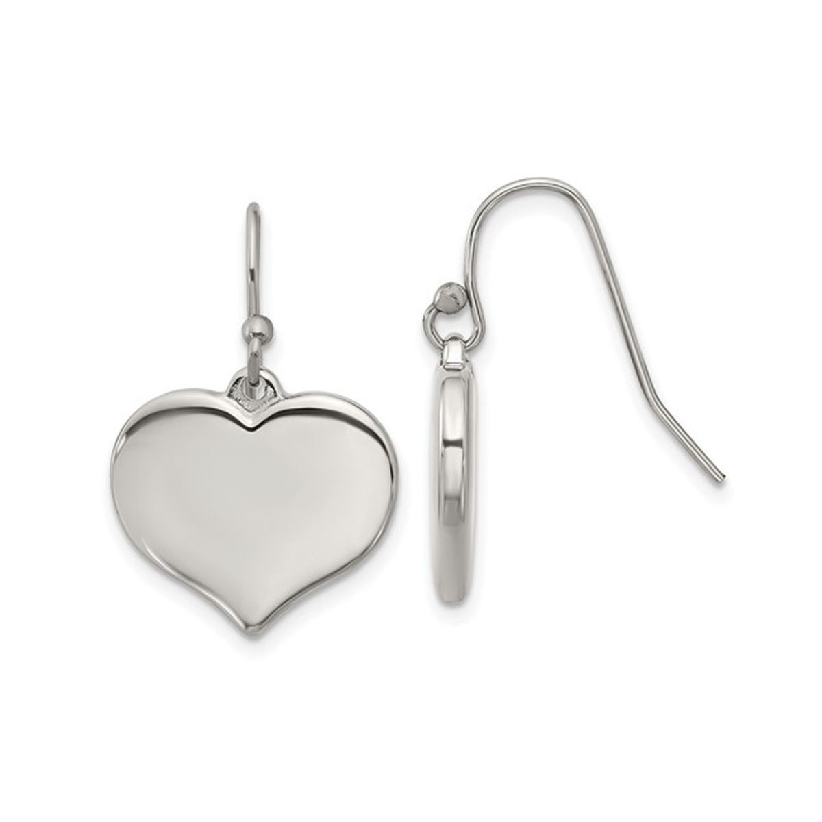 Stainless Steel Polished Heart Dangle Shepherd Hook Earrings product image