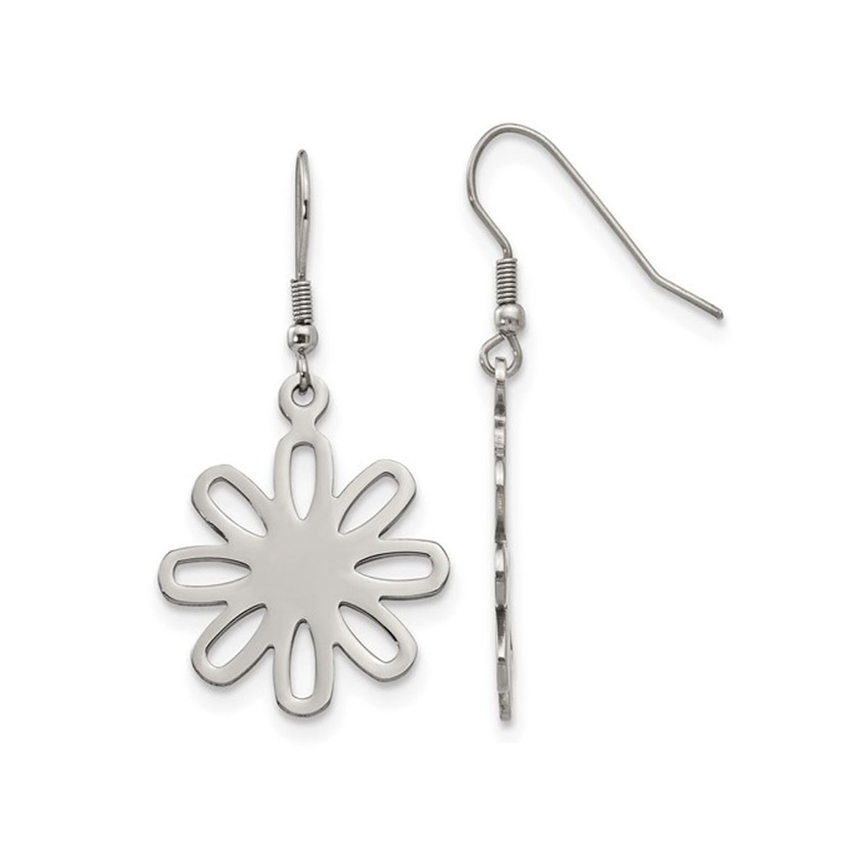 Stainless Steel Large Polished Flower Dangle Earrings product image