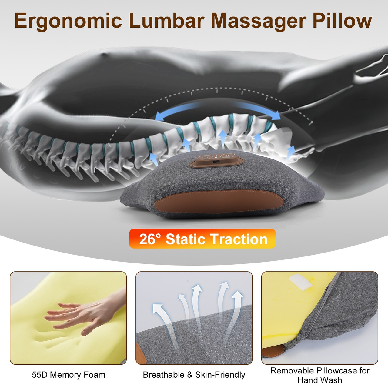 2-in-1 Heated Lumbar Support Massager Pillow with Eye Mask product image