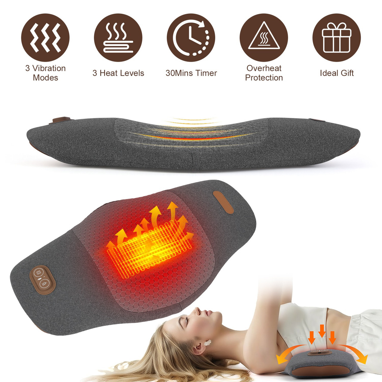 2-in-1 Heated Lumbar Support Massager Pillow with Eye Mask product image