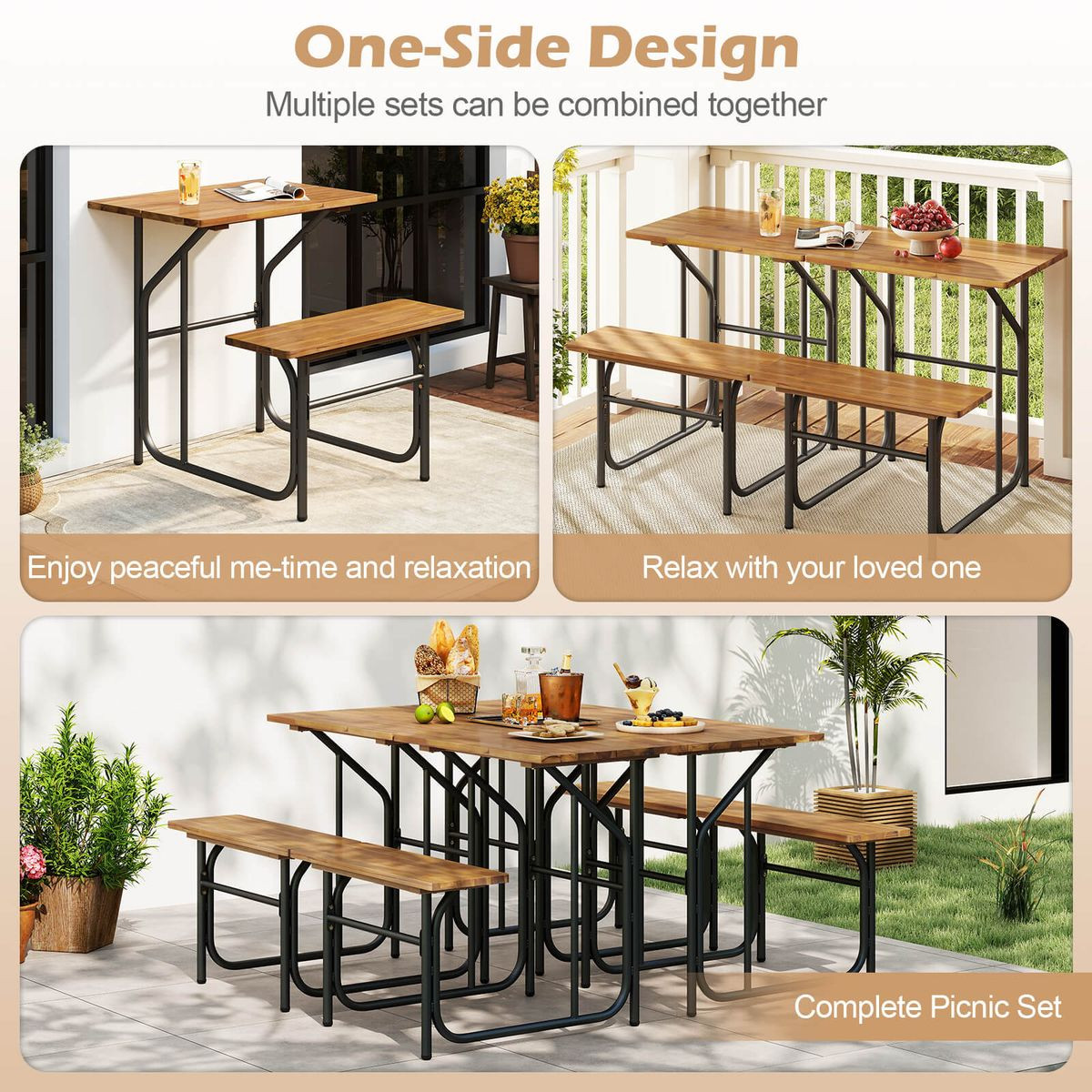 Patio Table and One Sided Bench Set (1 or 2-Pack) product image