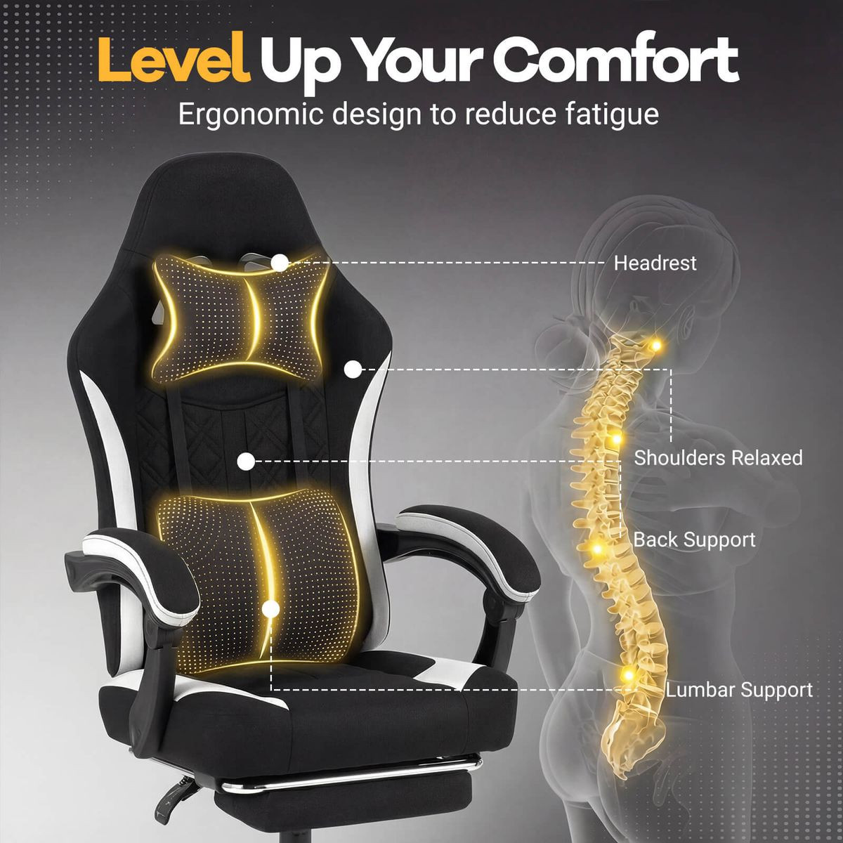 Gaming Chair with 360° Rolling Casters and Heavy-Duty 5-Claw Metal Base product image