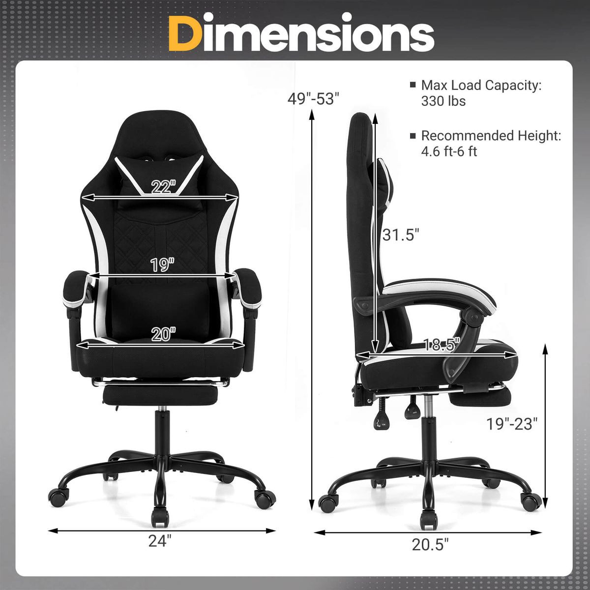Gaming Chair with 360° Rolling Casters and Heavy-Duty 5-Claw Metal Base product image