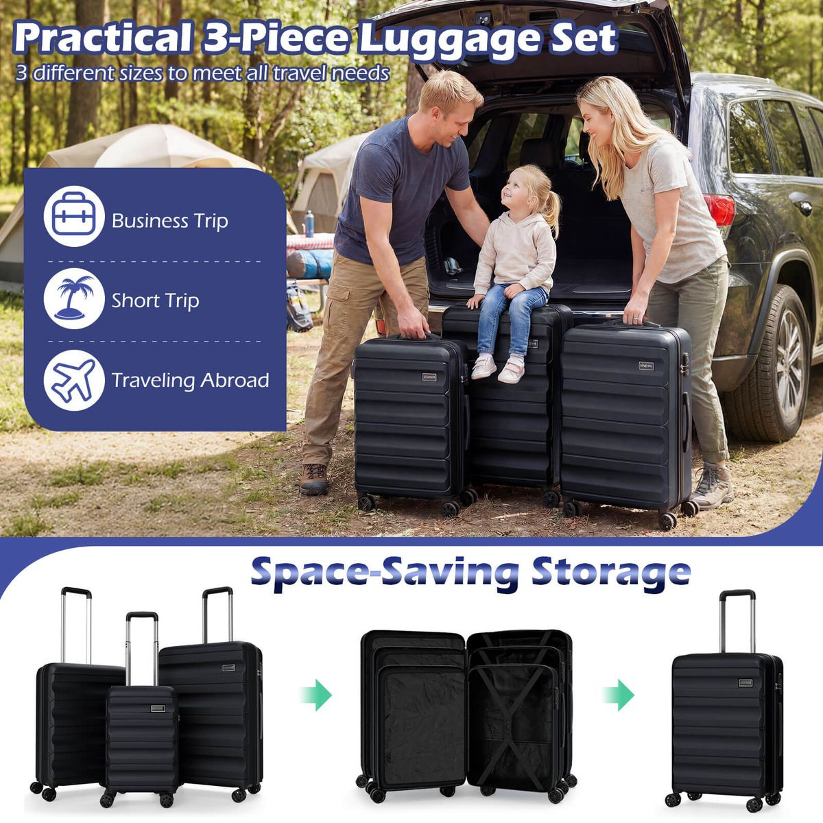 3-Piece Hardside Luggage Set (20/24/28 Inch) with Wheels and Digital Lock product image