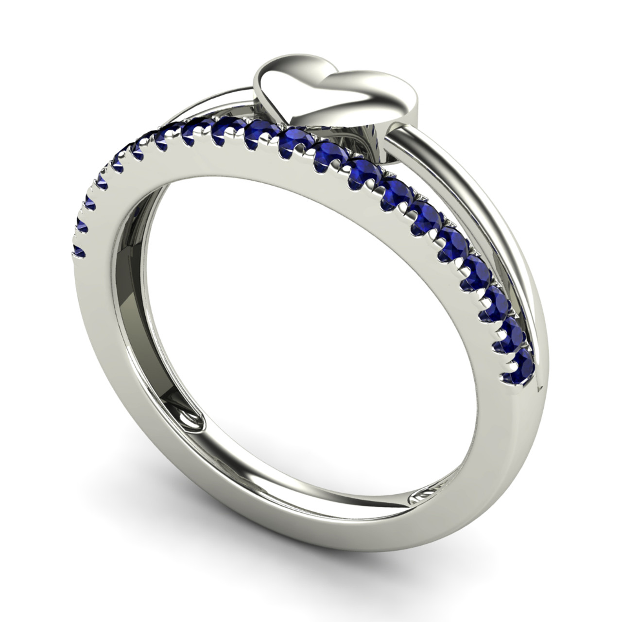 Sterling Silver 1/4ct TDW Blue Sapphire Diamond Row Heart Ring product image