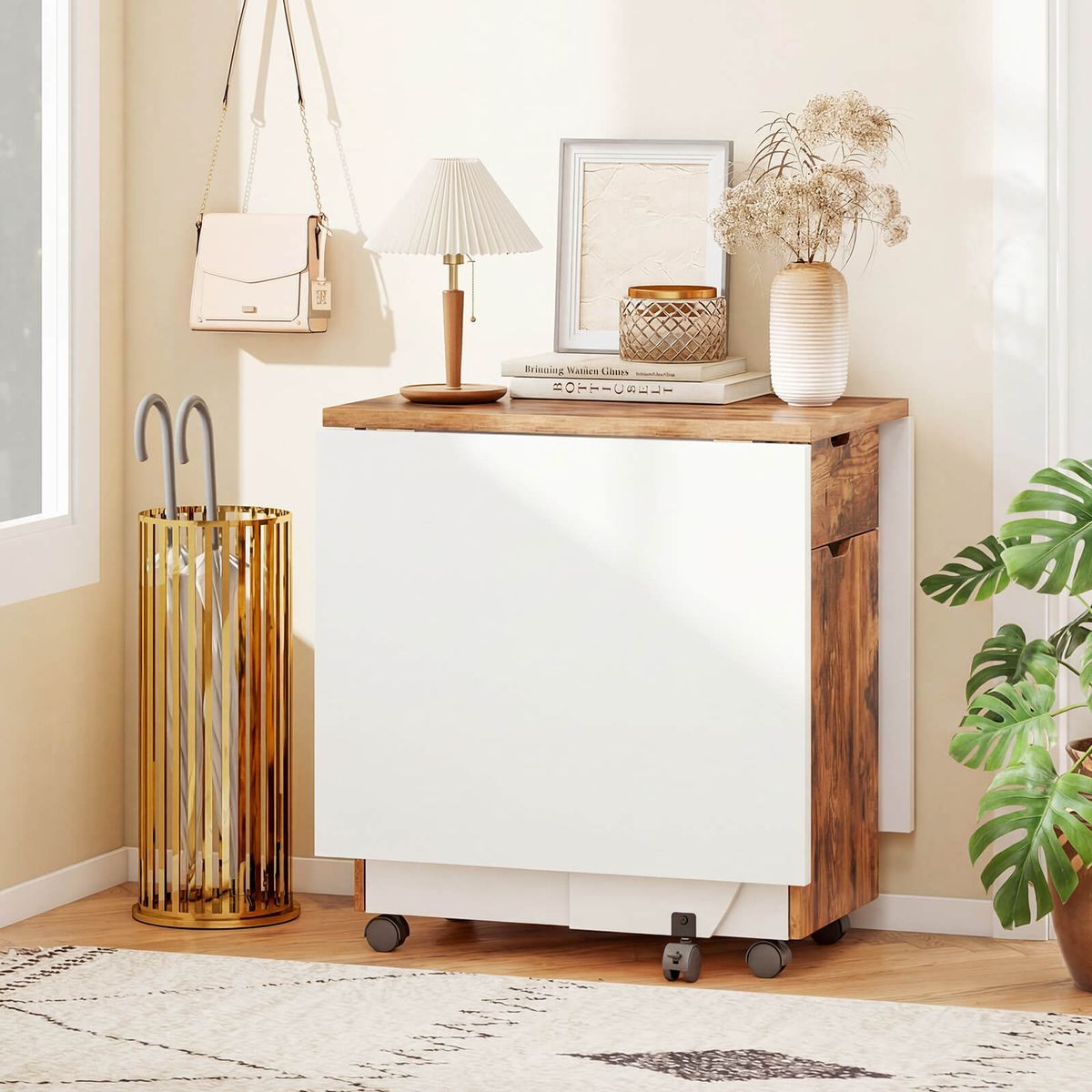 Foldable Rolling Dining Table with Drawers and Cabinets product image