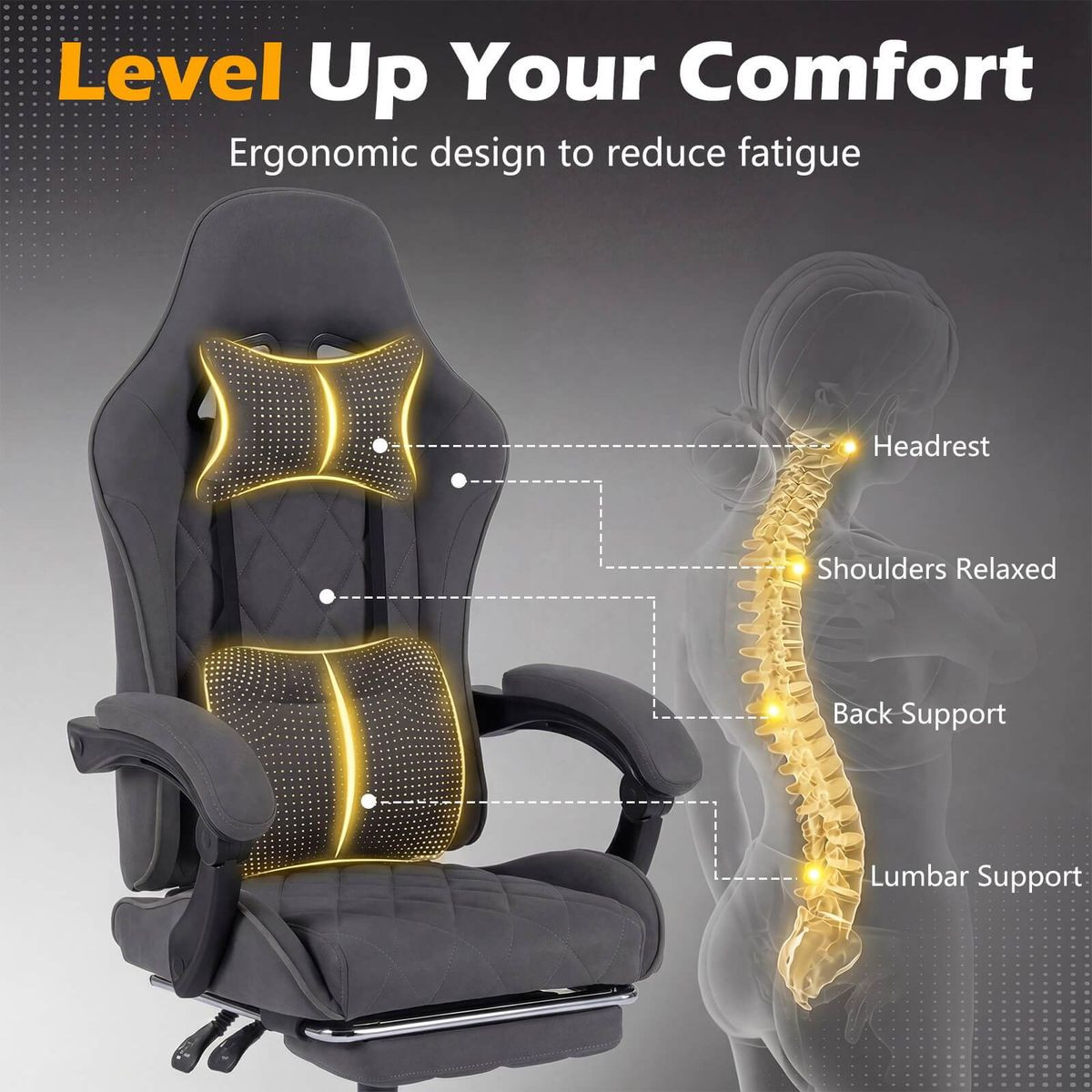 Gaming Chair with Headrest, Lumbar Support and Linkage Armrests product image