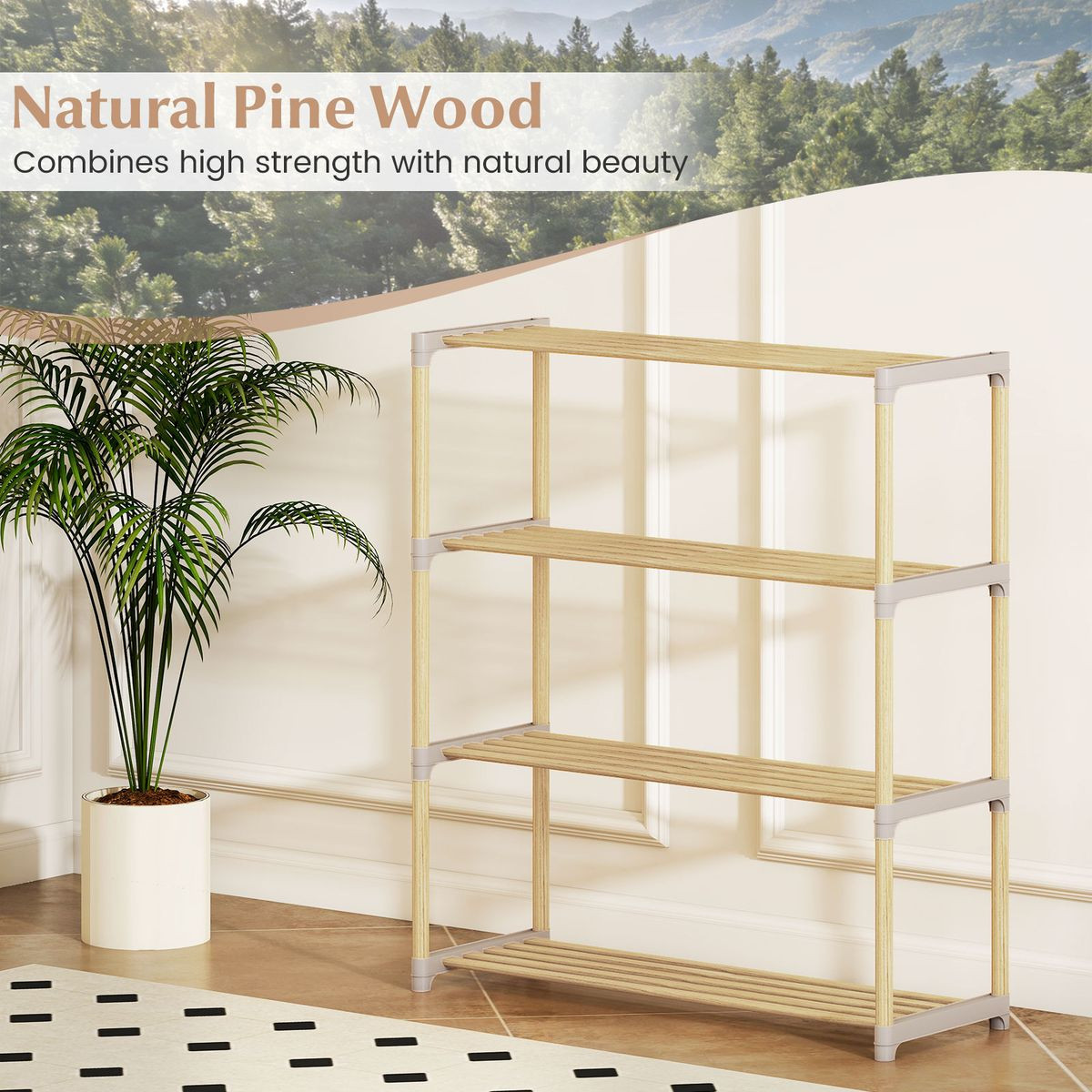 3/4-Tier Solid Wood Shoe Shelf Stand with Slatted Shelves product image