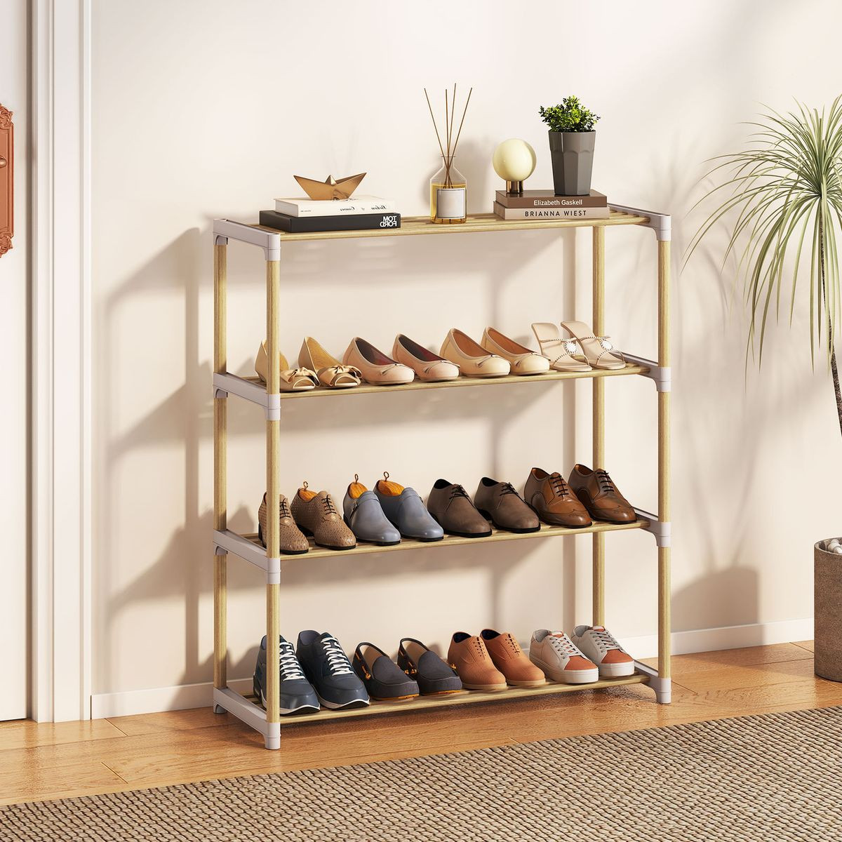 3/4-Tier Solid Wood Shoe Shelf Stand with Slatted Shelves product image