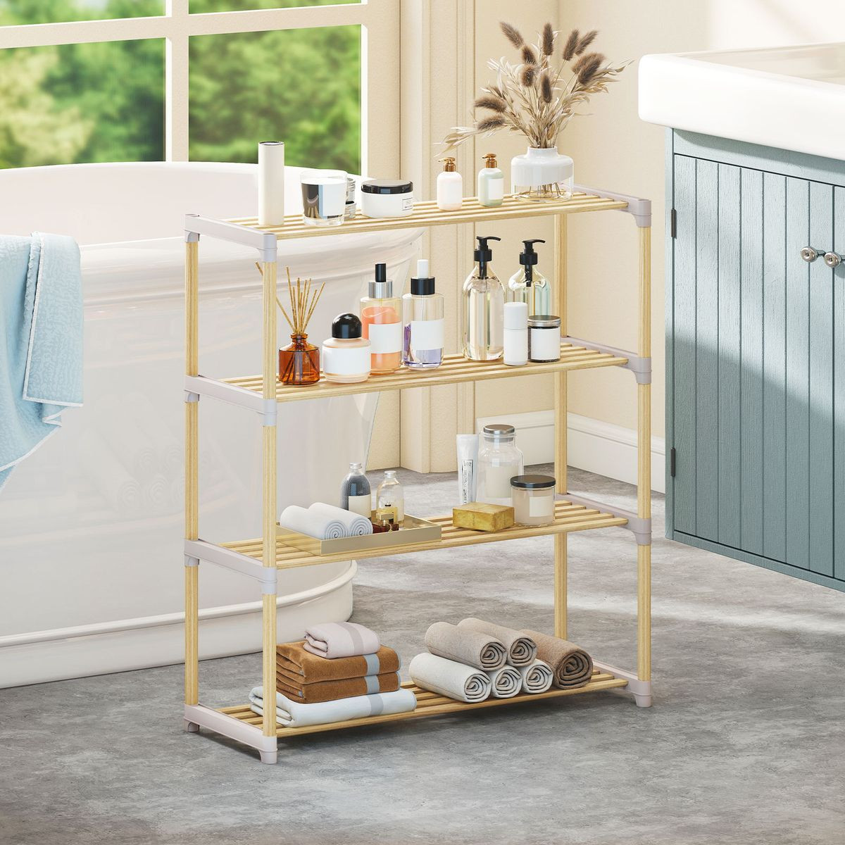 3/4-Tier Solid Wood Shoe Shelf Stand with Slatted Shelves product image