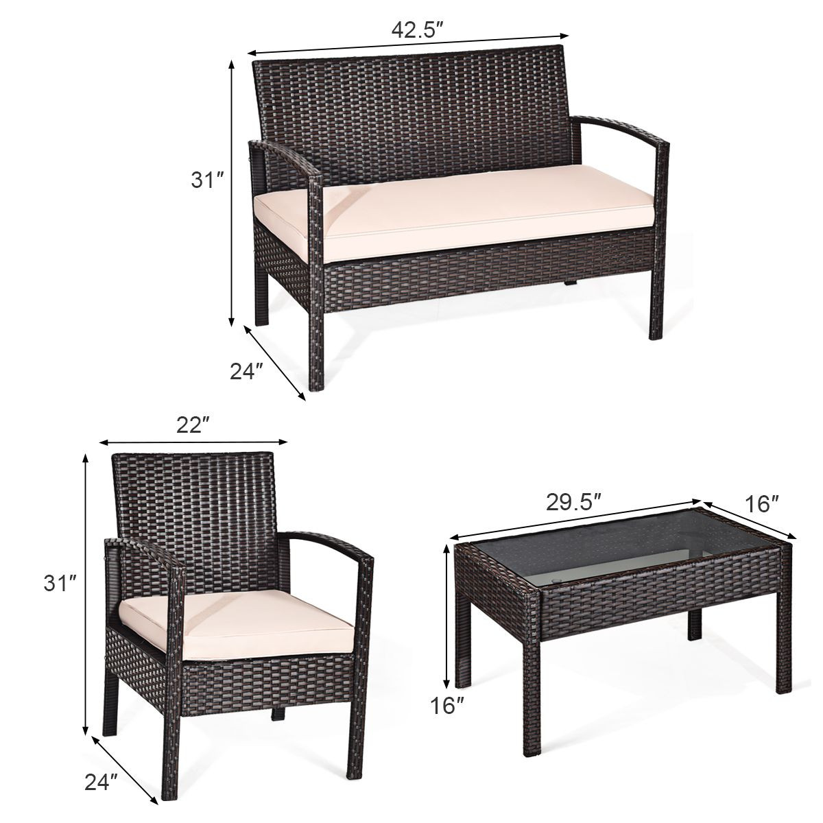 Patio Rattan Conversation Furniture (4 Piece Set) product image