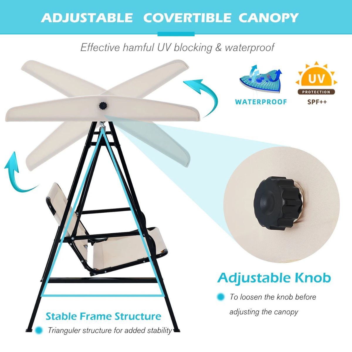 2-Seat Outdoor Patio Swing Chair with Adjustable Canopy product image