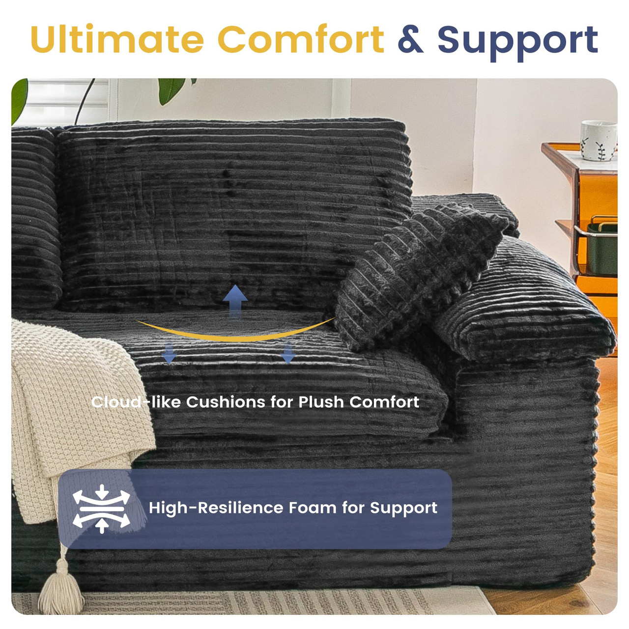 110" L-Shaped Modular Sectional Sofa with Fluffy Cushions product image