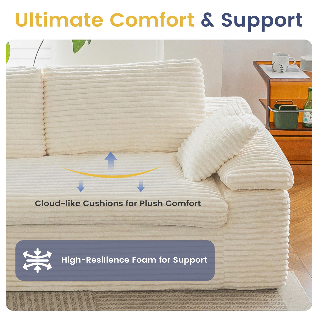 110" L-Shaped Modular Sectional Sofa with Fluffy Cushions product image