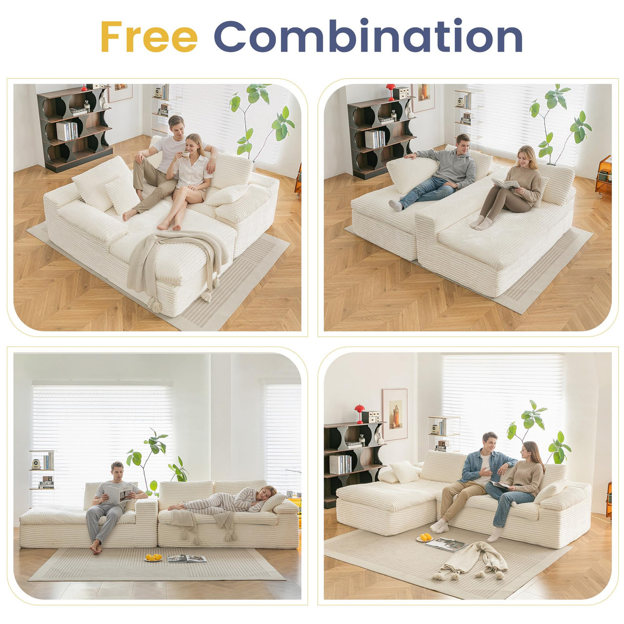 110" L-Shaped Modular Sectional Sofa with Fluffy Cushions product image