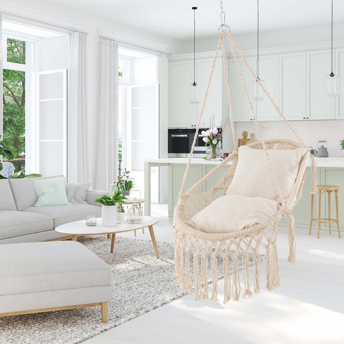 Macrame Swing Chair with Soft Cushions product image