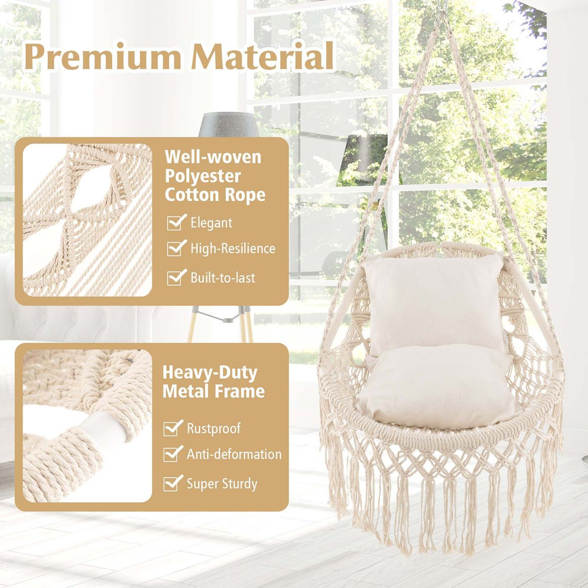 Macrame Swing Chair with Soft Cushions product image