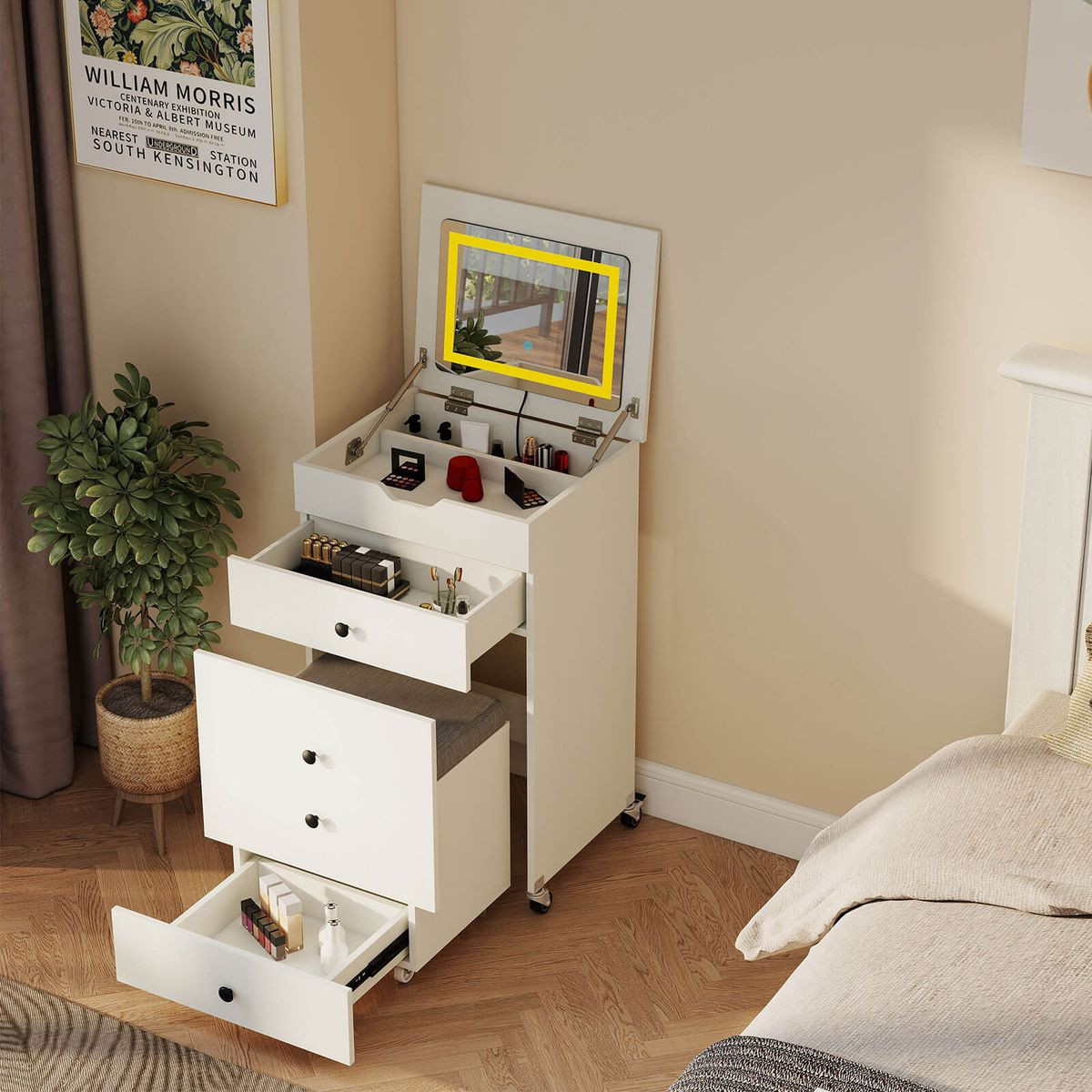 3-in-1 Small Vanity Desk Set with Flip-Top Mirror and Stool product image
