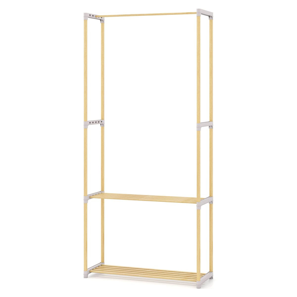 Pine Wood Clothes Rack with 2-Tier Open Storage Shelf product image