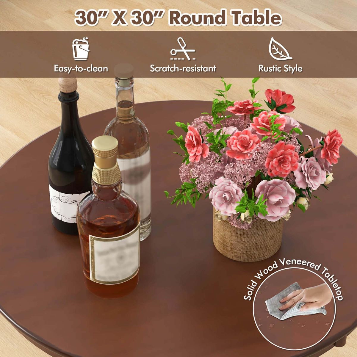 30” Round Pedestal-Base Bar Table with Rubber Wood Frame  product image
