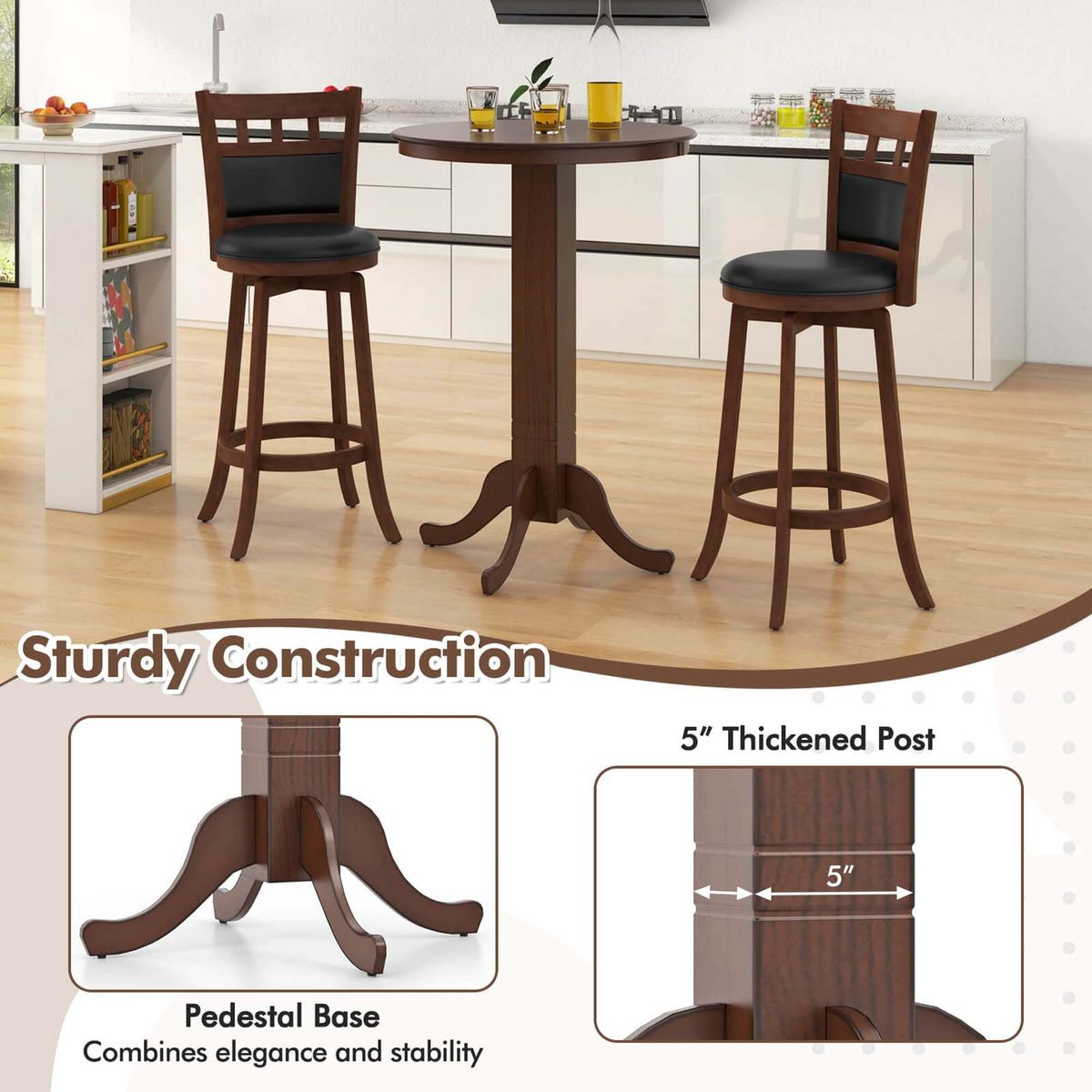30” Round Pedestal-Base Bar Table with Rubber Wood Frame  product image