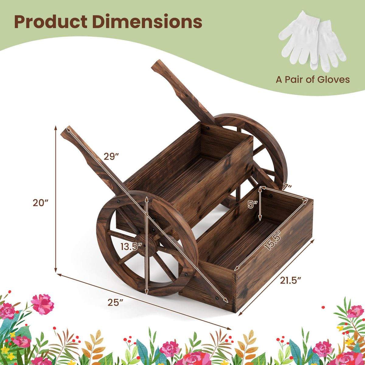 2-Tier Rustic Wood Wagon Planter with Wheels product image
