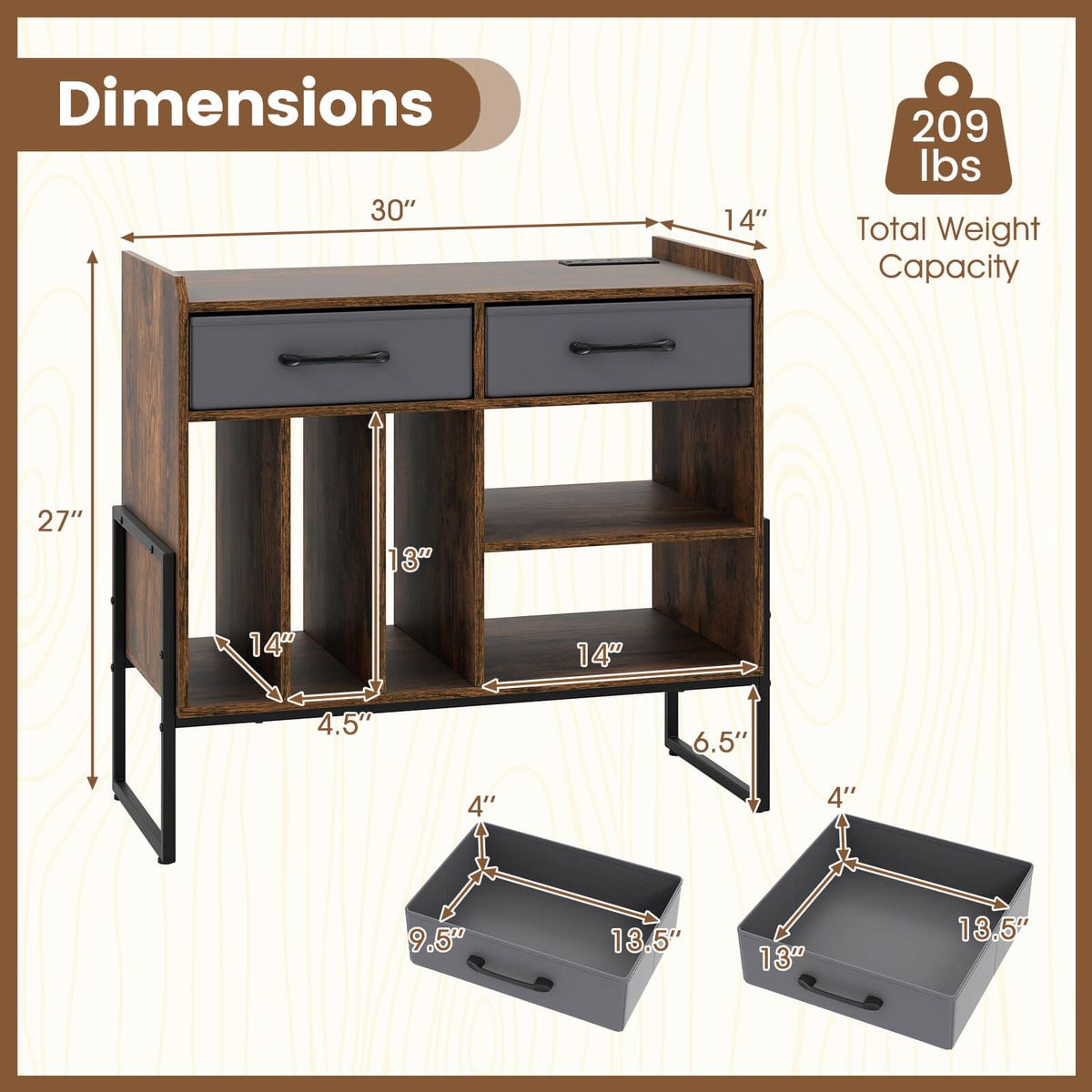 Adjustable Record Player Stand with Charging Station  product image