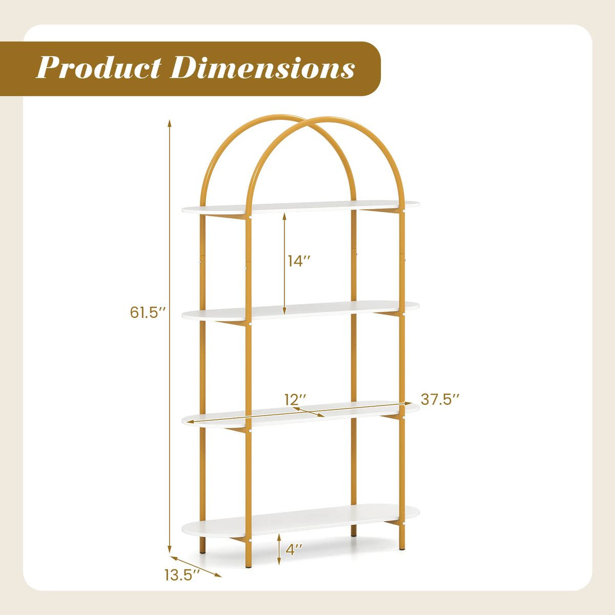 4-Tier Arched Bookshelf product image