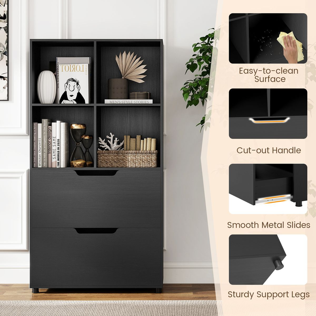 51” 5-Tier 4-Cube Bookcase with 2 Drawers product image