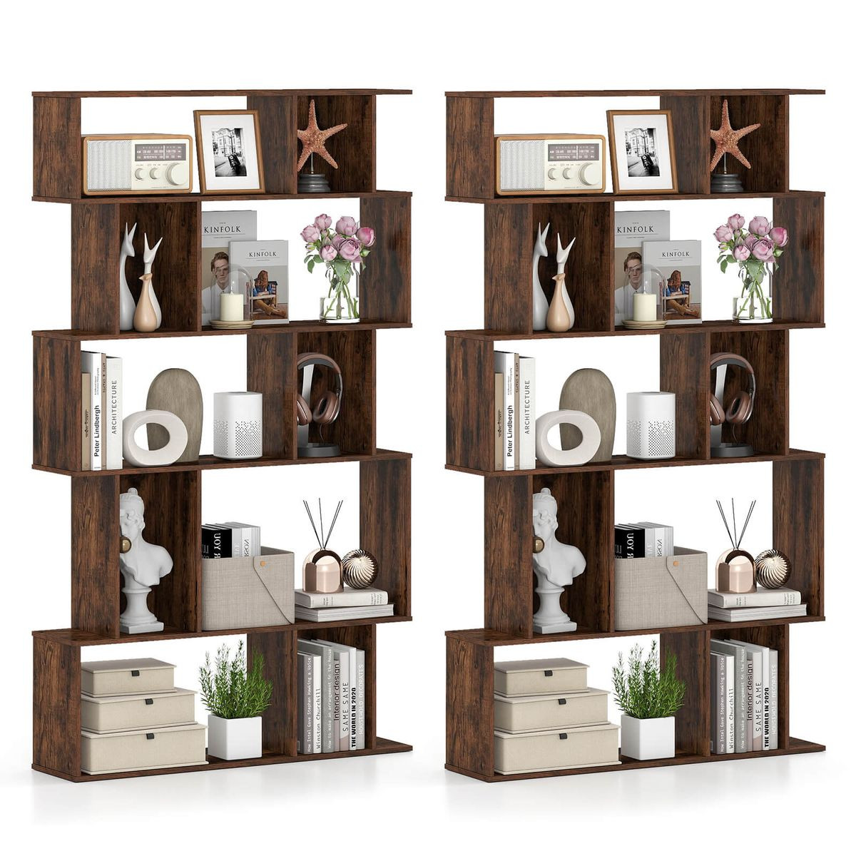 5-Tier Geometric Bookshelf with Open Shelves product image