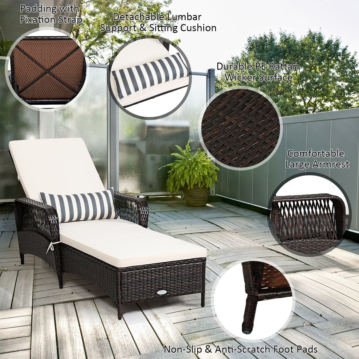 PE Rattan Chaise Lounge Chair with Adjustable Backrest product image